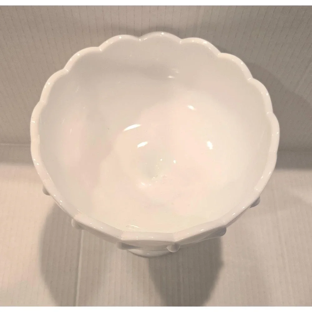 Vintage Indiana Glass Teardrop Milk Compote Pedestal Compote‎ Bowl Scalloped